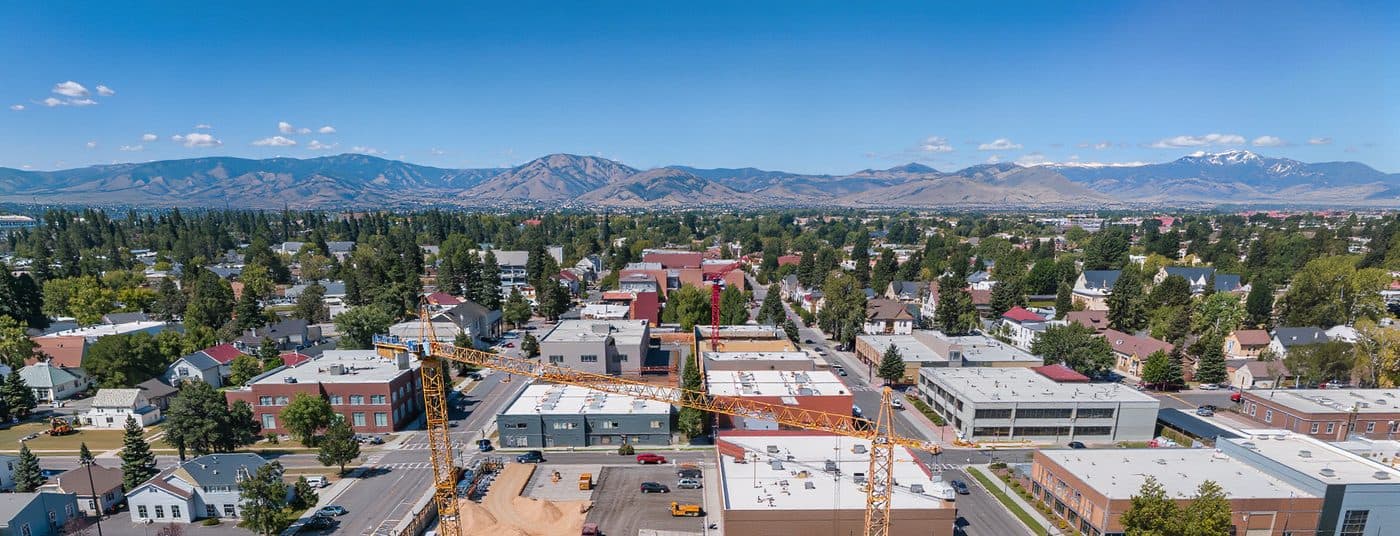 Wide aerial view of Colorado construction project